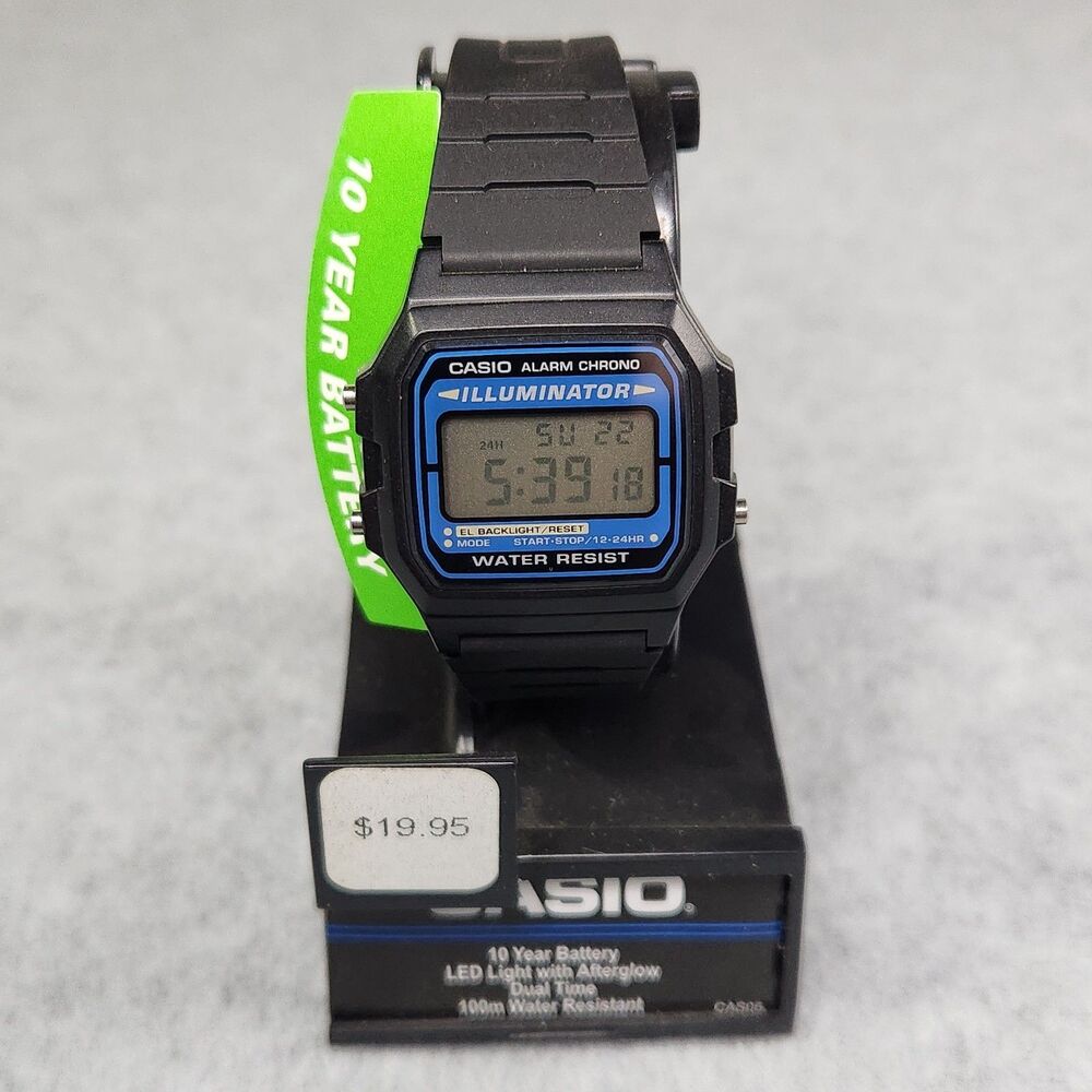 Casio Illuminator Digital Watch Black Blue 10 Year Battery 100M Water Resistant